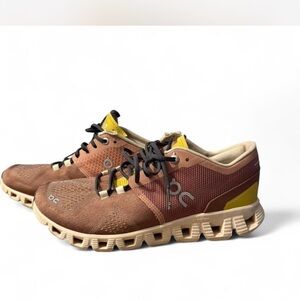 On Running Cloudflow Brown with Yellow Accent Athletic Shoes